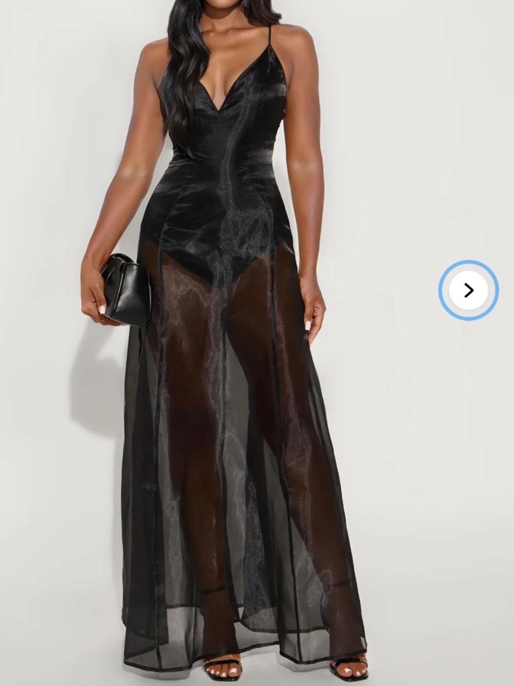 FashionNova Black Sheer Overlay Maxi Dress